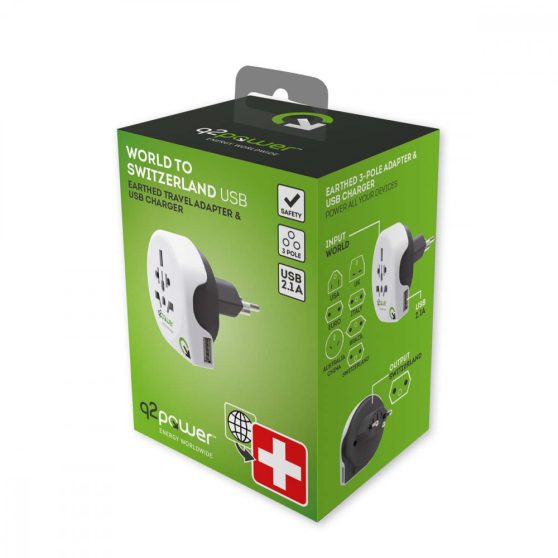 Utazóadapter World to Switzerland USB