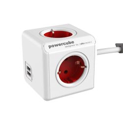   PowerCube Extended hálózati hosszabbító, 4 dugalj + 2 USB, 1,5m, fehér-piros