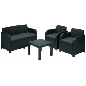 Georgia set kerti bútor garnitúra, grafit színben, világos szürke párnával