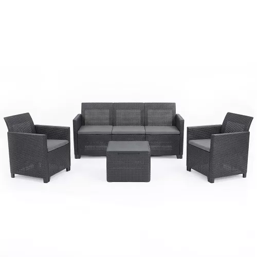 Claire 5 személyes kerti bútor garnitúra párnatartós asztallal grafit