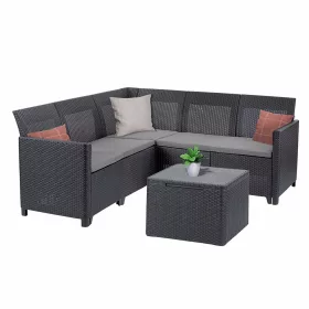 Claire VII 5 személyes sarokgarnitúra párnatartós asztallal grafit