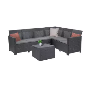 Claire VII 6 személyes sarokgarnitúra párnatartós asztallal grafit