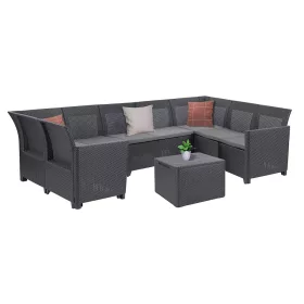 Claire VII 8 személyes sarokgarnitúra párnatartós asztallal grafit