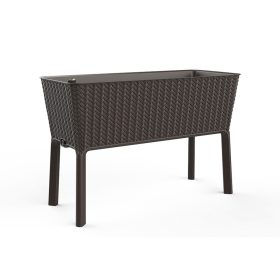 Splendor megemelt műanyag kerti virágláda 120l fonott rattan whiskey barna