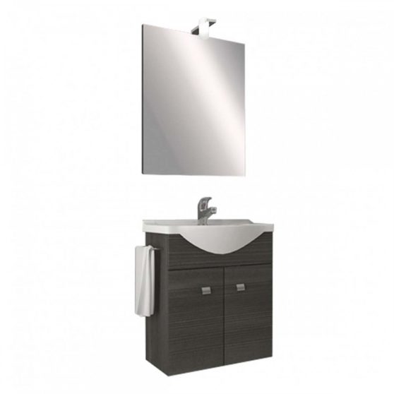 Zeus 55 Fürdőszobabútor 2 ajtóval, kerámia mosdóval, törölköző tartóval, LED-es tükörrel