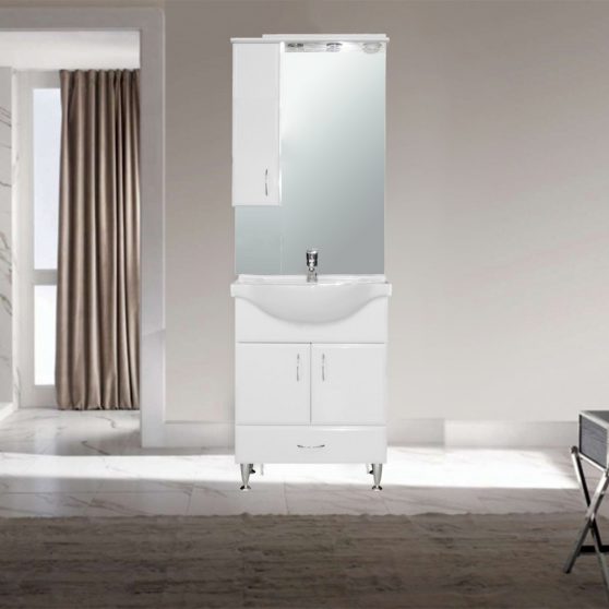 Bianca Plus 65 fürdőszoba bútor felsőszekrény, magasfényű fehér színben, balos nyitásirány