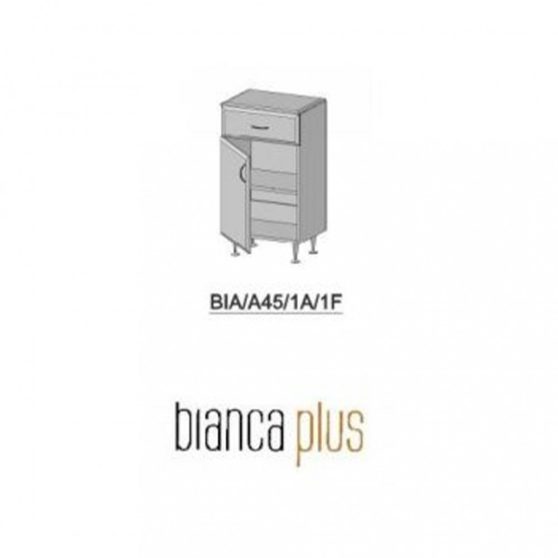 Bianca Plus 45 alacsony szekrény 1 ajtóval, 1 fiókkal, magasfényű fehér színben, jobbos