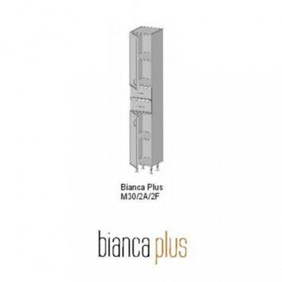 Bianca Plus 30 magas szekrény 2 ajtóval, 2 fiókkal, magasfényű fehér színben, jobbos