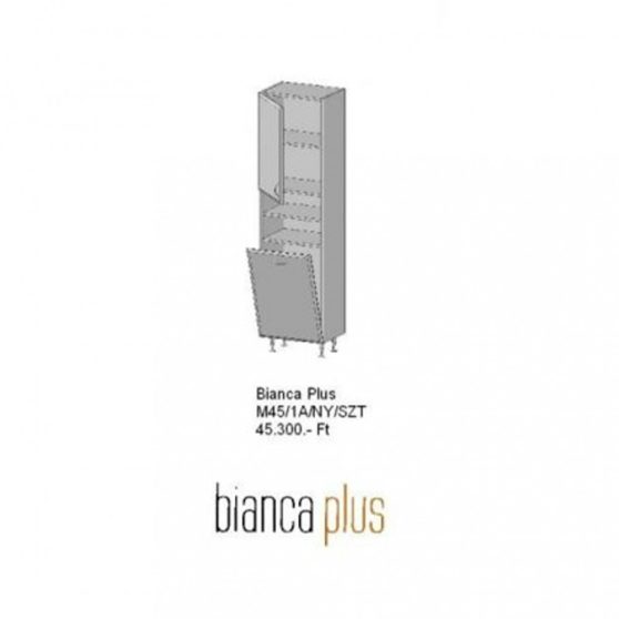 Bianca Plus 45 magas szekrény 1 ajtós, nyitott, szennyes tartóval, magasfényű fehér színben, jobbos