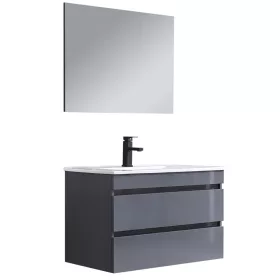 Cube Fürdőszobabútor 80 cm kerámia mosdóval 2 fiókos tükörrel 60x80 cm antracit szürke