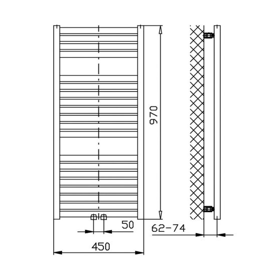 Aqualine Tondi fürdőszobai radiátor középső bekötéssel