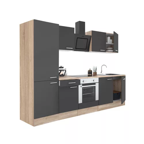 Yorki 270 konyhabútor sonoma tölgy korpusz,selyemfényű antracit front alsó sütős elemmel polcos szekrénnyel