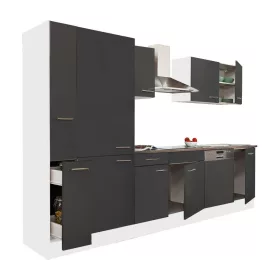 Yorki 310 konyhabútor fehér korpusz,selyemfényű antracit fronttal polcos szekrénnyel