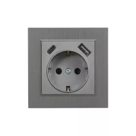 Nova földelt csatlakozóaljzat USB csatlakozóval 2A szürke kerettel