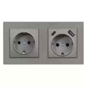 Nova földelt csatlakozóaljzat dugalj 16A 250V USB csatlakozóval szürke kerettel