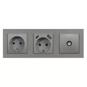 Nova földelt csatlakozóaljzat dugalj USB TV csatlakozóval szürke kerettel