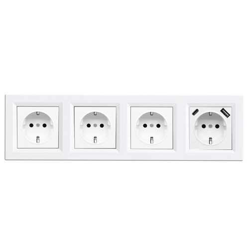 Nova IV három földelt csatlakozóaljzat dugalj USB csatlakozóval fehér kerettel