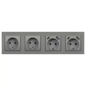 Nova IV kettő földelt csatlakozóaljzat dugalj kettő USB csatlakozóval szürke kerettel