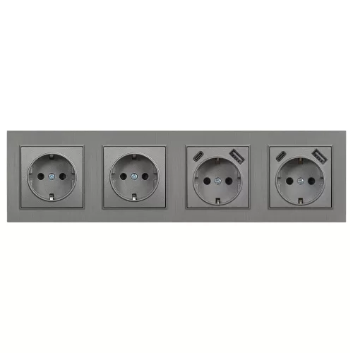 Nova IV kettő földelt csatlakozóaljzat dugalj kettő USB csatlakozóval szürke kerettel