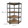 Nagy teherbírású sarokpolc 180x70x40-40 cm 175 kg fekete