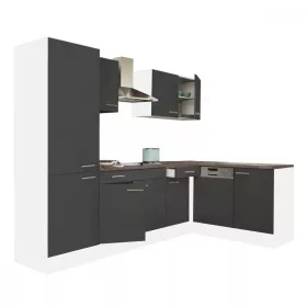 Yorki 280 sarok konyhabútor fehér korpusz,selyemfényű antracit fronttal polcos szekrénnyel