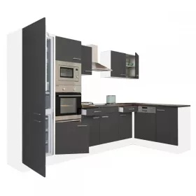 Yorki 340 sarok konyhabútor fehér korpusz,selyemfényű antracit fronttal alulagyasztós hűtős szekrénnyel