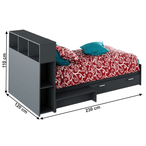 Egyszemélyes ágy 90x200 cmLT0279 szürke-grafit