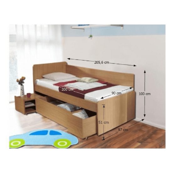 Egyszemélyes ágy ágyneműtartóval 90x200 cm LT0297 bükk