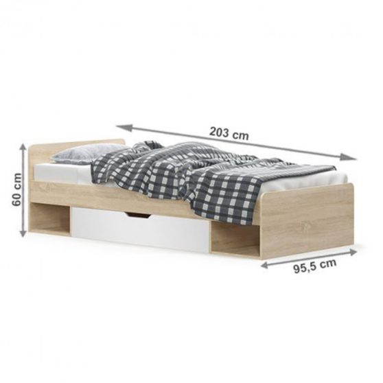 Egyszemélyes ágy 90x200 cm LT0301 fehér-tölgy sonoma