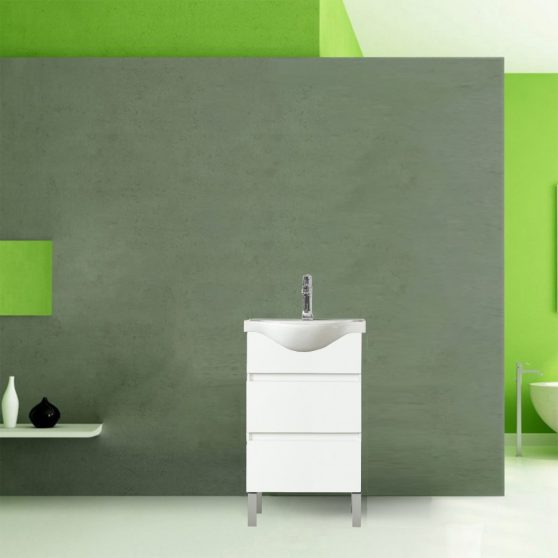 Seneca 55 cm-es bútorhoz alsószekrény, mosdóval, Tükörfényes fehér színben