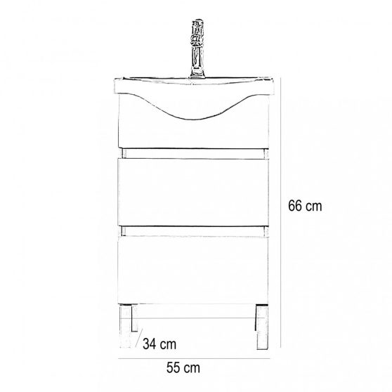 Seneca 55 cm-es bútorhoz alsószekrény, mosdóval, Tükörfényes fehér színben