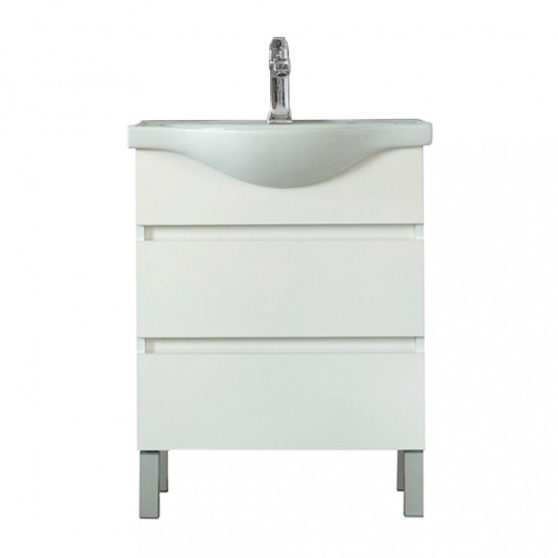 Seneca 65 cm-es bútorhoz alsószekrény, mosdóval, Tükörfényes fehér színben