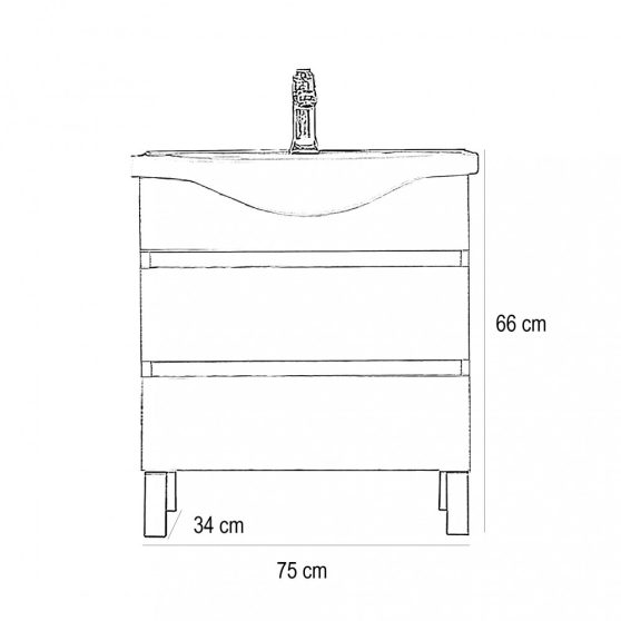 Seneca 75 cm-es bútorhoz alsószekrény, mosdóval, Rauna szil