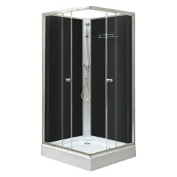   Polo Black II 90x90 cm szögletes fekete hátfalas zuhanykabin zuhanytálcával