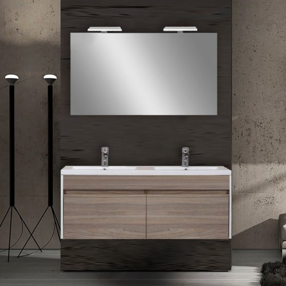 Primo Prime 120 komplett fürdőszoba bútor tükörfényes fehér-rauna szil színben