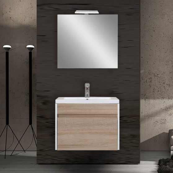 Primo Prime 80 komplett fürdőszoba bútor tükörfényes fehér-sonoma tölgy színben