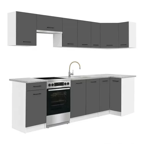 Praktik 270 sarok konyhabútor fehér korpusz, antracit front