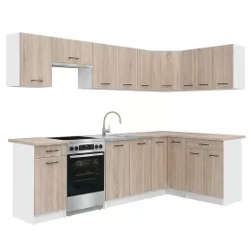 Praktik 330 sarok konyhabútor fehér korpusz, sonoma tölgy front