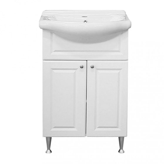 Rómeó fürdőszoba bútor alsószekrény mosdóval 55cm, magasfényű fehér színben