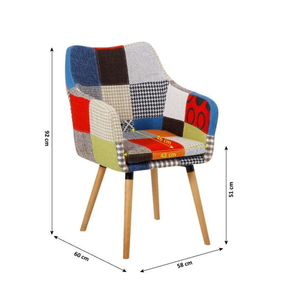 Fotel, színes patchwork-bükk, LANDOR