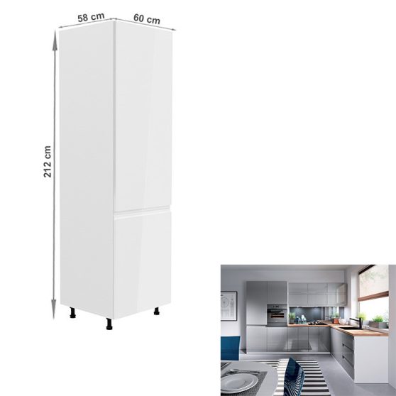 Hűtő beépítő szekrény, fehér-szürke extra magasfényű, jobbos, AURORA D60ZL
