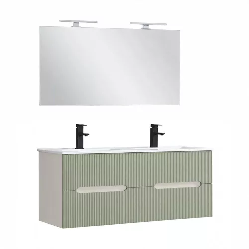 Trent Fürdőszobabútor 120 cm kerámia mosdóval tükörrel 60x120 cm fehér-olivazöld