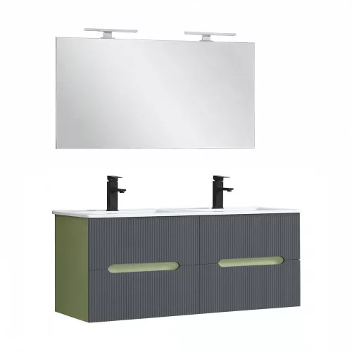 Trent Fürdőszobabútor 120 cm kerámia mosdóval tükörrel 60x120 cm pisztáciazöld-antracit szürke