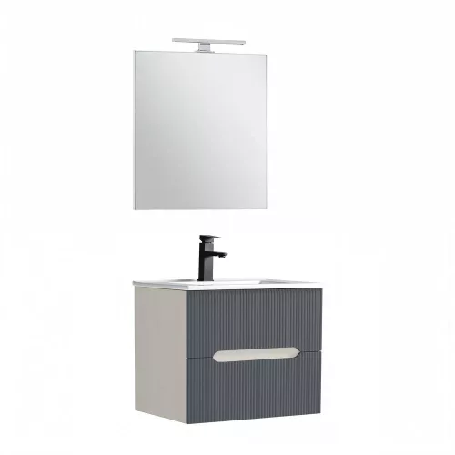 Trent Fürdőszobabútor 60 cm kerámia mosdóval (2 fiókos) tükörrel 60x80 cm fehér-antracit szürke