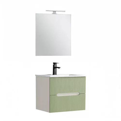 Trent Fürdőszobabútor 60 cm kerámia mosdóval (2 fiókos) tükörrel 60x80 cm fehér-pisztáciazöld