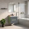 Trent Fürdőszobabútor 60 cm kerámia mosdóval (2 fiókos) tükörrel 60x80 cm pisztáciazöld-antracit szürke