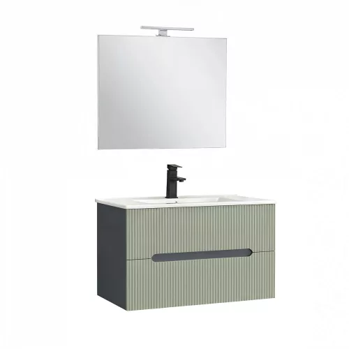 Trent Fürdőszobabútor 80 cm kerámia mosdóval (2 fiókos) tükörrel 60x80 cm antracit szürke-olivazöld