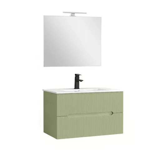 Trent Fürdőszobabútor 80 cm kerámia mosdóval (2 fiókos) tükörrel 60x80 cm pisztáciazöld