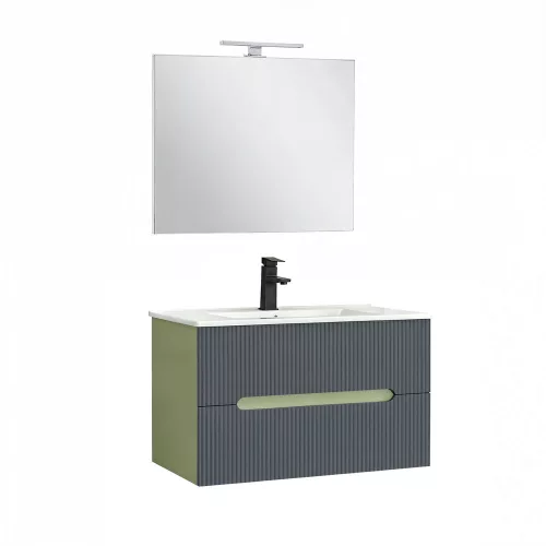 Trent Fürdőszobabútor 80 cm kerámia mosdóval (2 fiókos) tükörrel 60x80 cm pisztáciazöld-antracit szürke