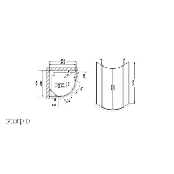 Scorpio íves nyílóajtós zuhanykabin zuhanytálca nélkül